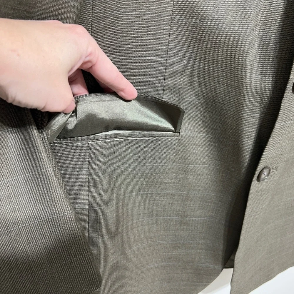 Austin Reed Mens Wool Suit 42L 34x30 2pc Jacket Pants Khaki Glen Check‎